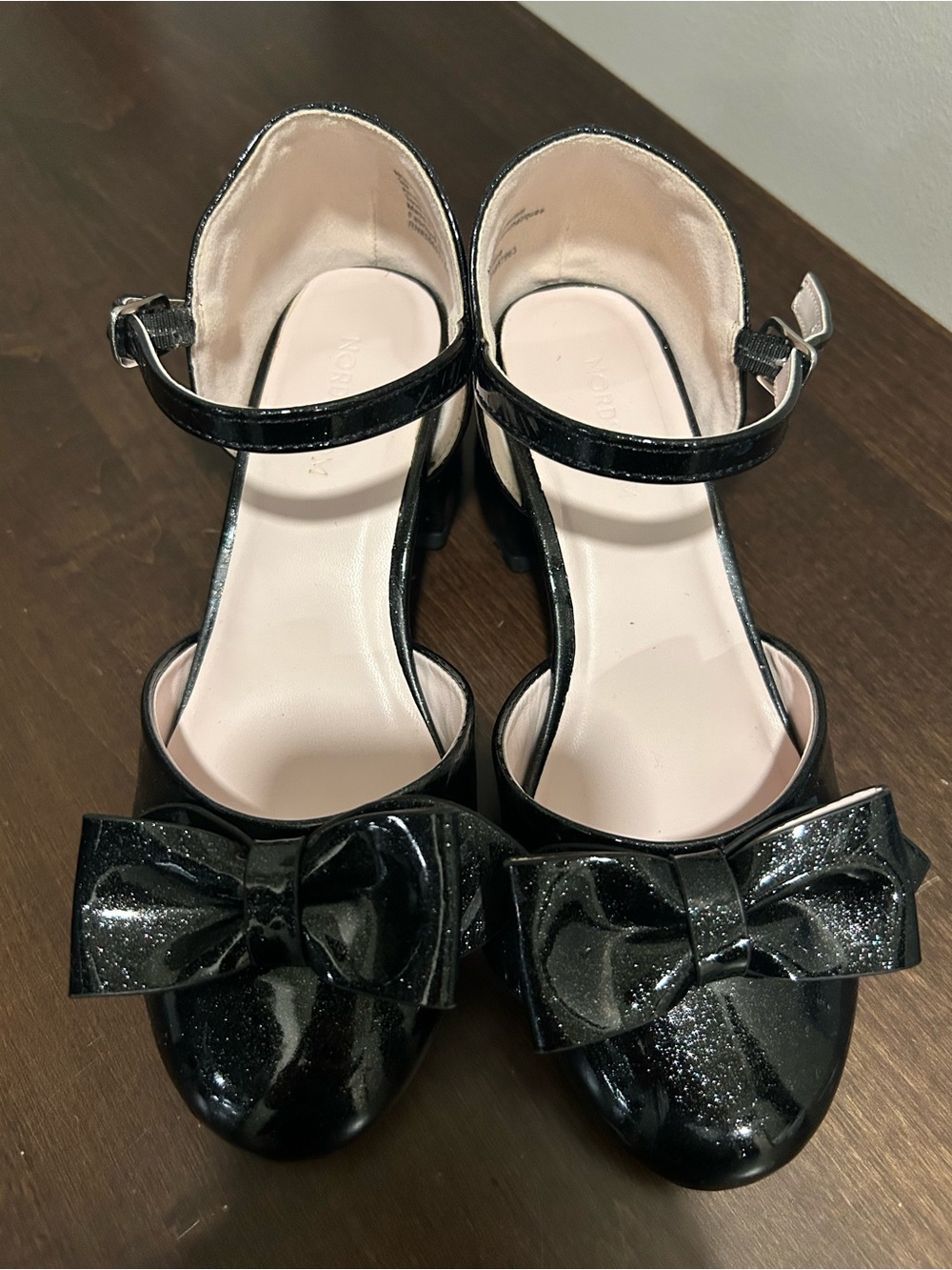Nordstrom Black Patent Mary Jane Heels with Glitter Bow